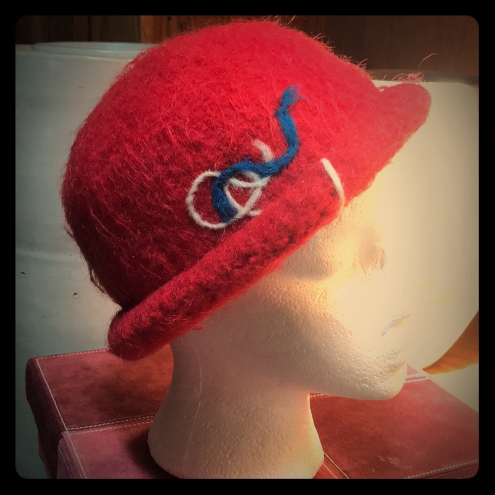 Handmade felted wool with needle felting hat OoaK